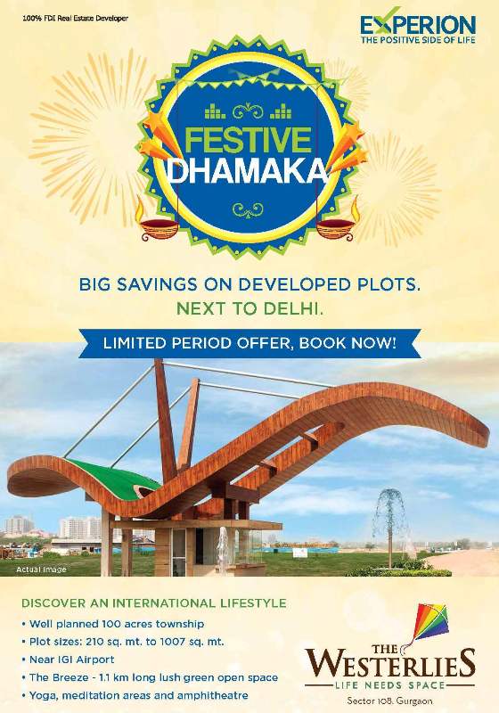 Experion Westerlies offers Diwali festival Dhamaka Big Saving on Developed Plots in Gurgaon